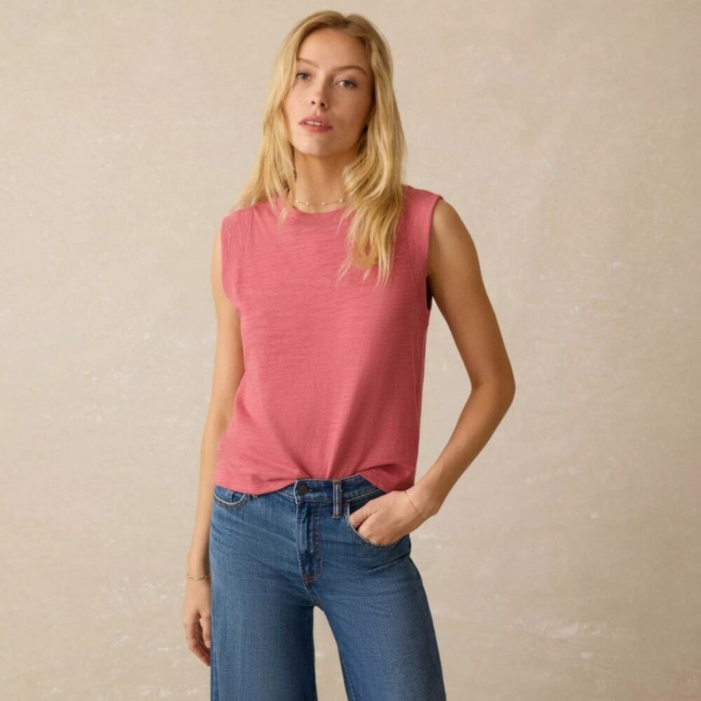 Faherty Women's Sunwashed Slub Muscle Tank in Canyon Sunset NWT